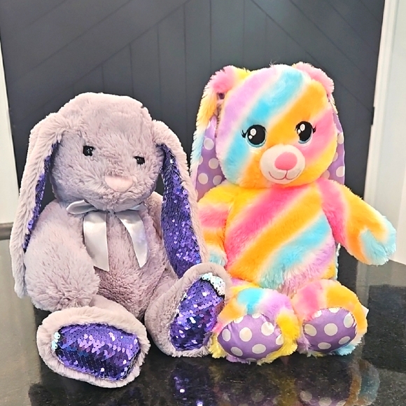 Plush Bunny and Rainbow Bear Set - Picture 1 of 5